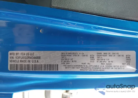 2024 Jeep Wrangler 4-Door Sahara 4X4 z USA, uszkodzony, nr VIN 1C4PJXEG0RW344058